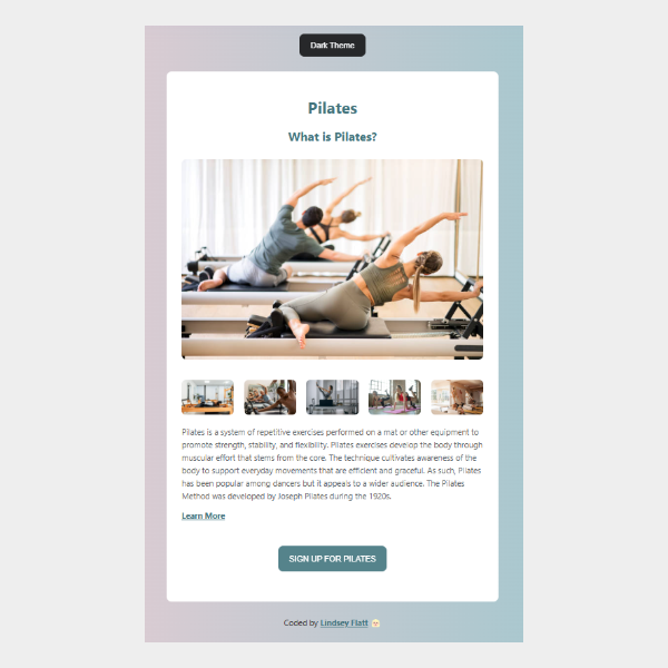 Pilates webpage screenshot