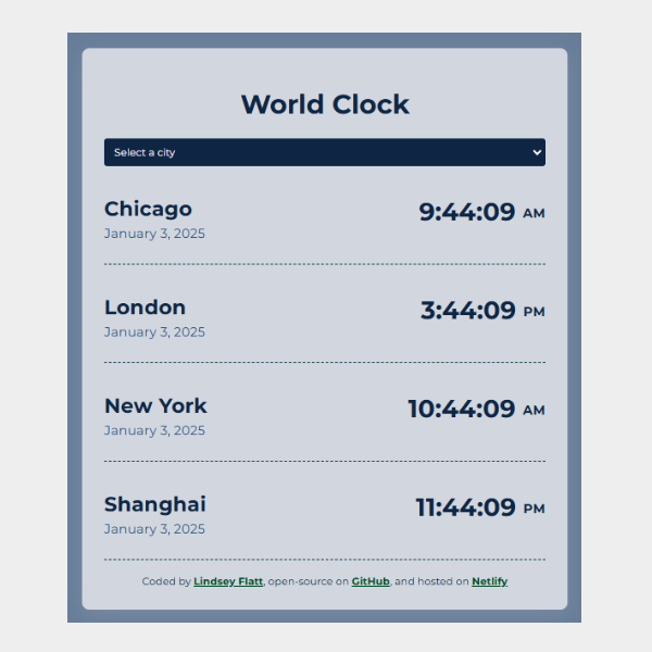 World clock app screenshot